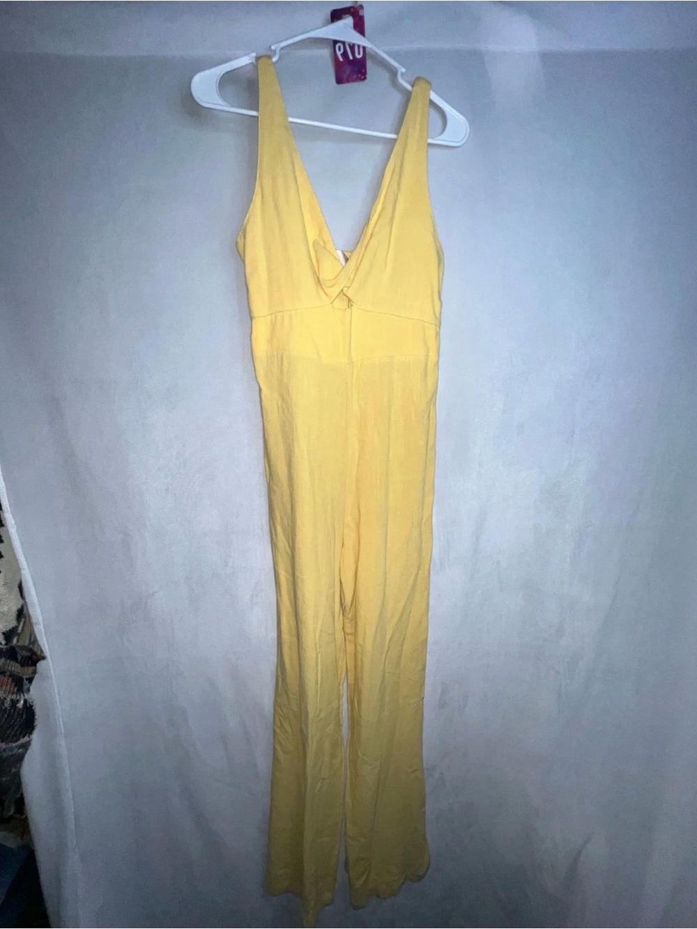 NWT Audrey Parks Small Yellow Sleeveless V-Neck Jumpsuit